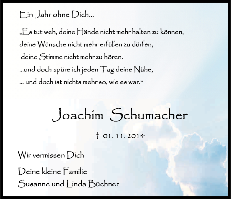 Traueranzeigen Von Joachim Schumacher Wirtrauern