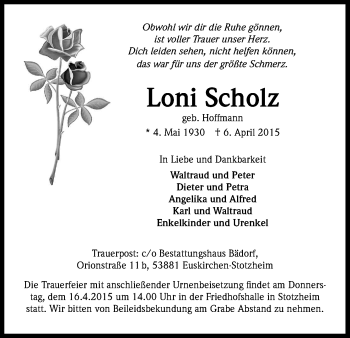 Traueranzeigen Von Loni Scholz WirTrauern