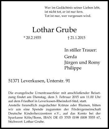 Traueranzeigen Von Lothar Grube Wirtrauern