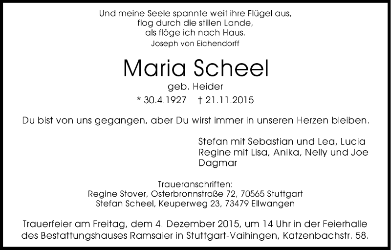 Traueranzeigen Von Maria Scheel WirTrauern