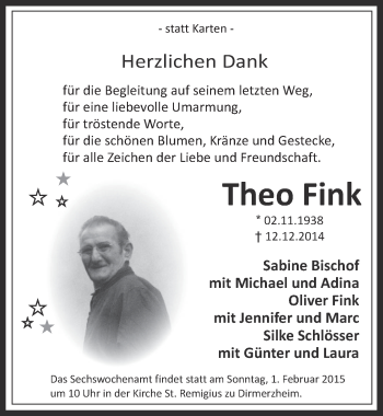 Traueranzeigen Von Theo Fink WirTrauern