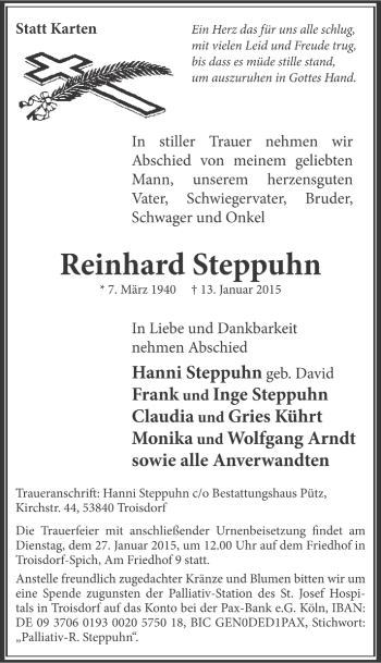 Traueranzeigen Von Reinhard Steppuhn Wirtrauern