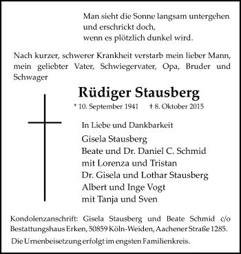 Traueranzeigen von Rüdiger Stausberg WirTrauern