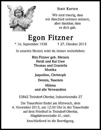 Traueranzeigen Von Egon Fitzner Wirtrauern