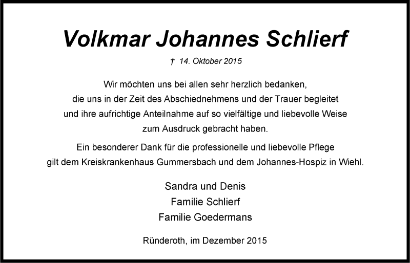 Traueranzeigen Von Volkmar Johannes Schlierf WirTrauern