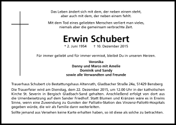 Traueranzeigen Von Erwin Schubert Wirtrauern