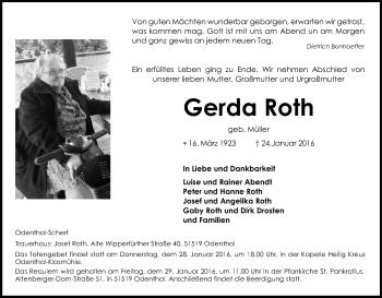 Traueranzeigen Von Gerda Roth WirTrauern