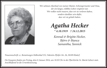 Traueranzeigen Von Agatha Hecker Wirtrauern