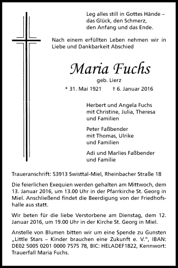 Traueranzeigen Von Maria Fuchs WirTrauern