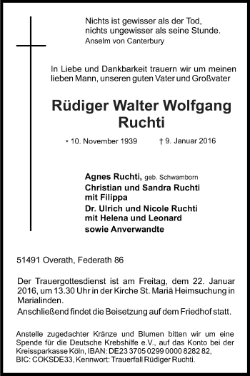 Traueranzeigen von Rüdiger Walter Wolfgang Ruchti WirTrauern