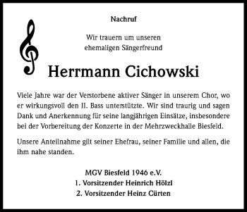 Traueranzeigen Von Herrmann Cichowski Wirtrauern