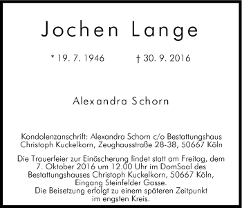 Traueranzeigen Von Jochen Lange Wirtrauern