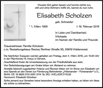 Traueranzeigen Von Elisabeth Scholzen Wirtrauern