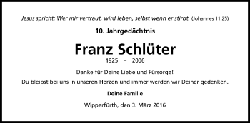 Traueranzeigen von Franz Schlüter WirTrauern