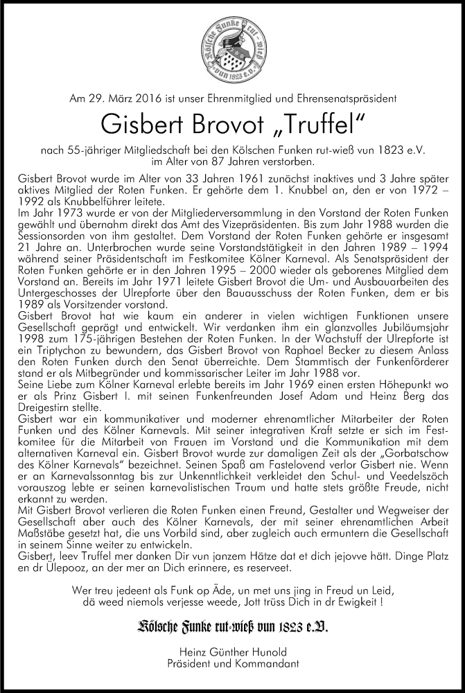 Traueranzeigen Von Gisbert Brovot WirTrauern