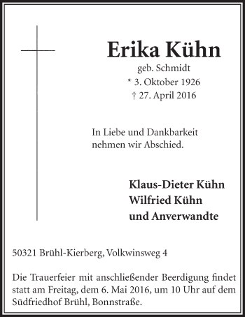 Traueranzeigen Von Erika K Hn Wirtrauern