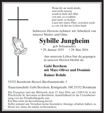 Traueranzeigen Von Sybille Jungheim WirTrauern