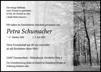 Traueranzeigen Von Petra Schumacher WirTrauern