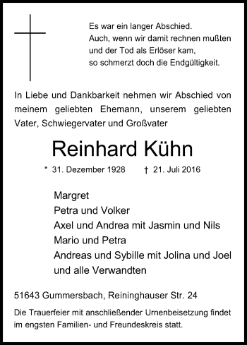 Traueranzeigen Von Reinhard K Hn Wirtrauern