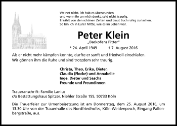 Traueranzeigen Von Peter Klein Wirtrauern