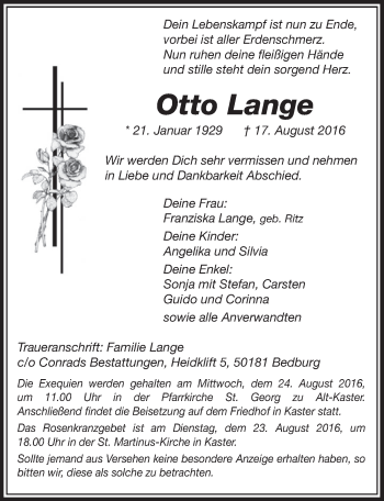 Traueranzeigen Von Otto Lange Wirtrauern