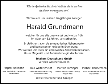 Traueranzeigen Von Harald Grundmann WirTrauern