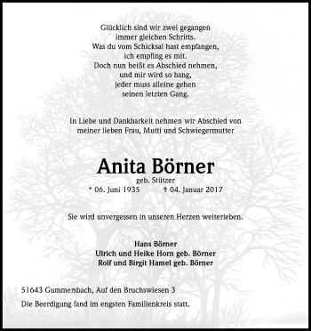 Traueranzeigen Von Anita B Rner Wirtrauern