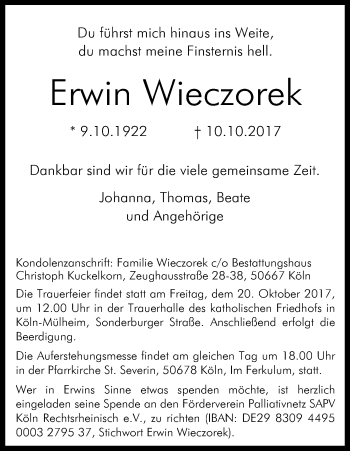 Traueranzeigen Von Erwin Wieczorek WirTrauern