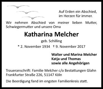 Traueranzeigen Von Katharina Melcher Wirtrauern