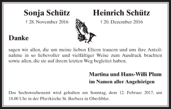 Traueranzeigen Von Sonja Und Heinrich Sch Tz Wirtrauern