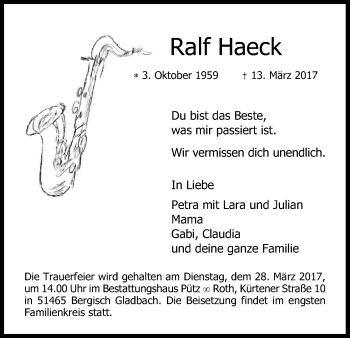 Traueranzeigen Von Ralf Haeck WirTrauern