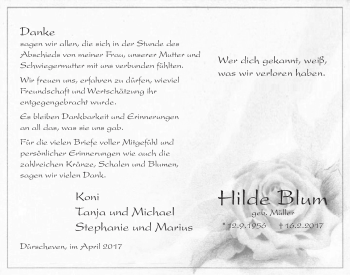 Traueranzeigen Von Hilde Blum Wirtrauern