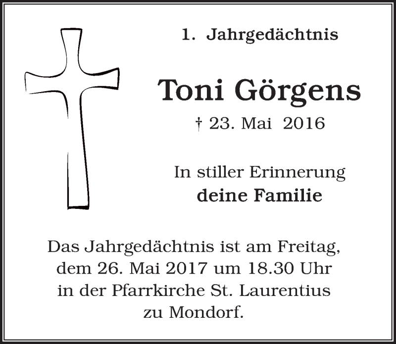 Traueranzeigen Von Toni G Rgens Wirtrauern