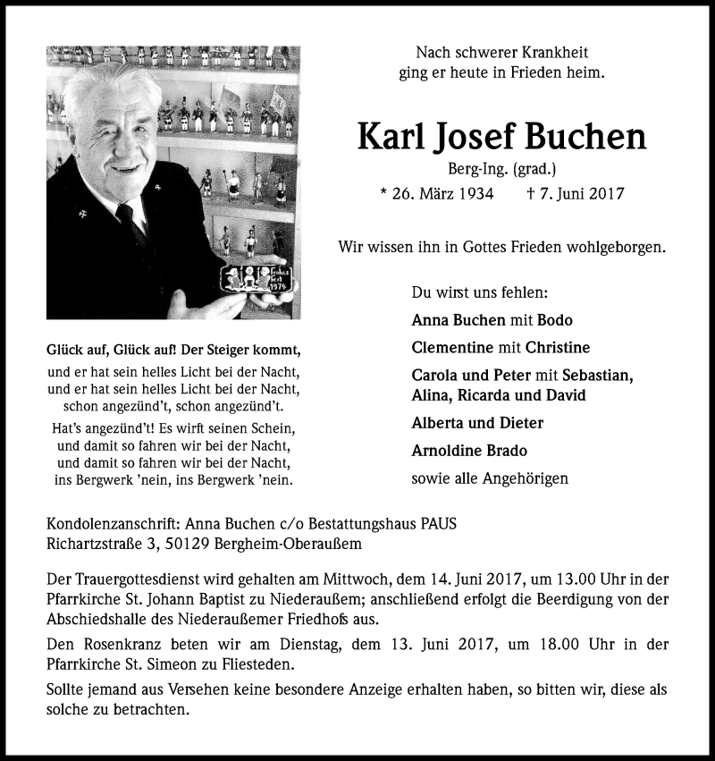 Traueranzeigen Von Karl Josef Buchen WirTrauern