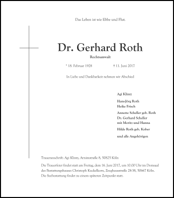 Traueranzeigen Von Gerhard Roth WirTrauern