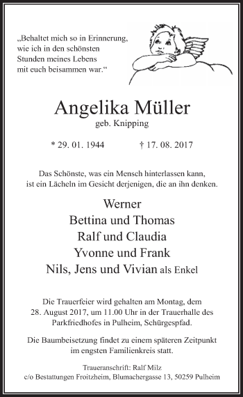 Traueranzeigen Von Angelika M Ller Wirtrauern