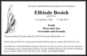 Traueranzeigen Von Elfriede Broich WirTrauern