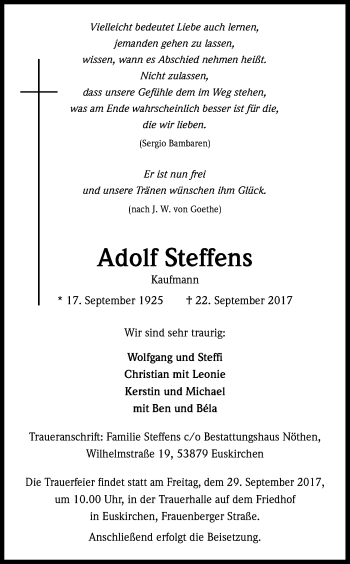 Traueranzeigen Von Adolf Steffens Wirtrauern