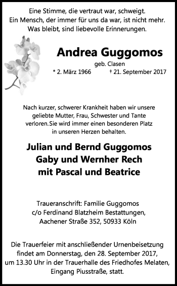 Traueranzeigen Von Andrea Guggomos WirTrauern