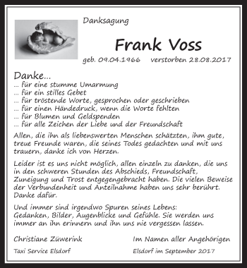 Traueranzeigen Von Frank Voss Wirtrauern