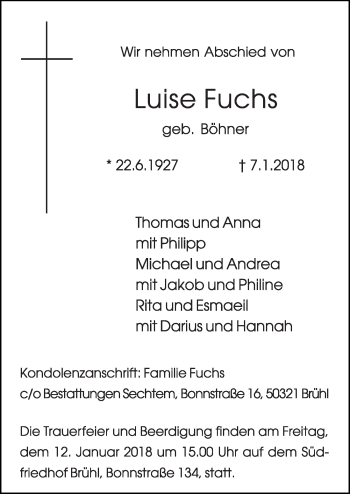 Traueranzeigen Von Luise Fuchs Wirtrauern