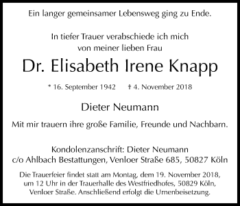 Traueranzeigen Von Elisabeth Irene Knapp Wirtrauern