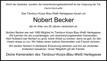 Traueranzeigen Von Nobert Becker Wirtrauern