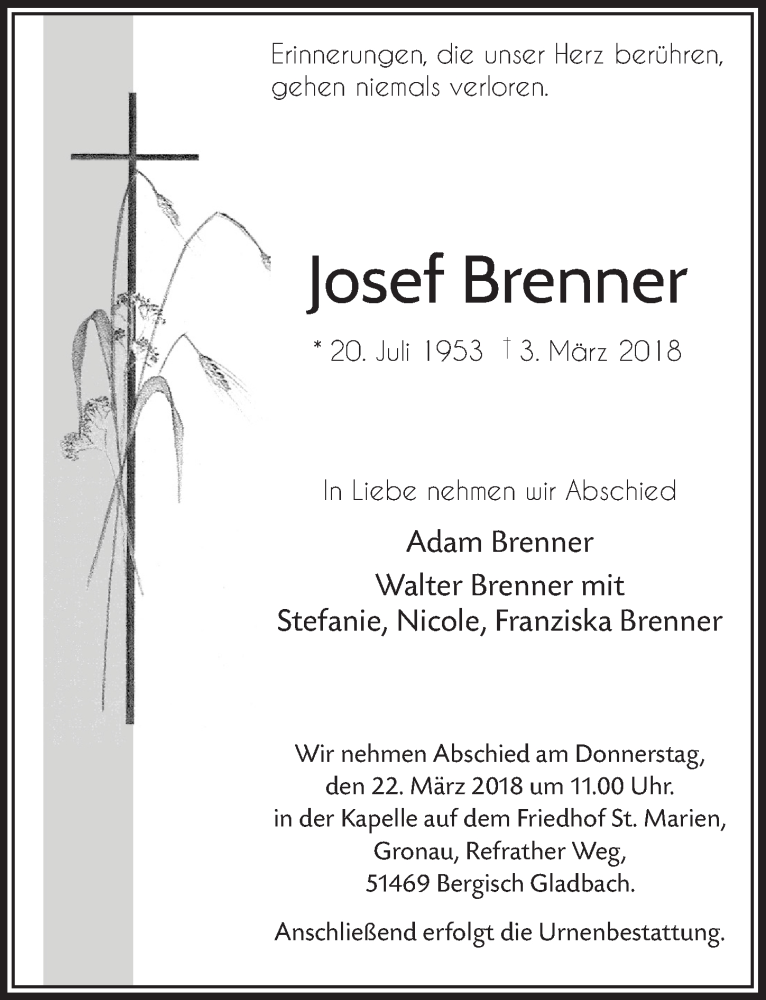 Traueranzeigen Von Josef Brenner Wirtrauern