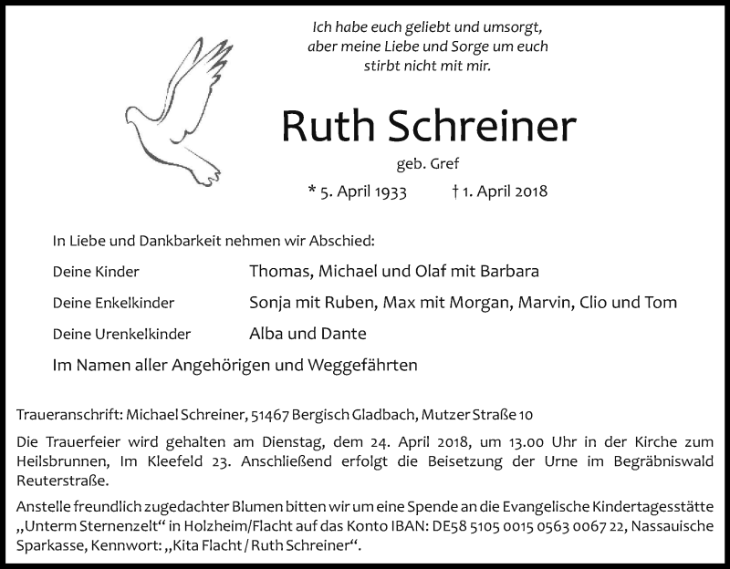 Traueranzeigen Von Ruth Schreiner Wirtrauern