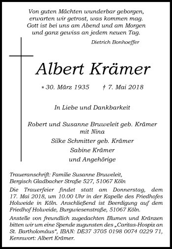 Traueranzeigen Von Albert Kr Mer Wirtrauern