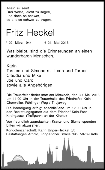 Traueranzeigen Von Fritz Heckel Wirtrauern