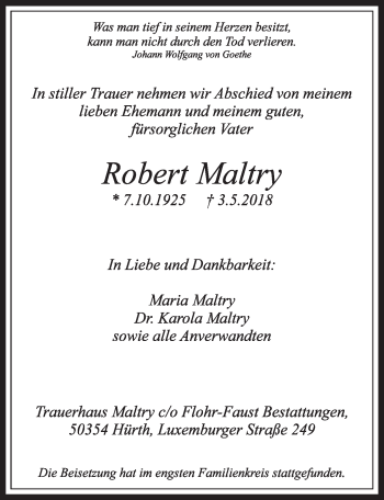 Traueranzeigen Von Robert Maltry Wirtrauern