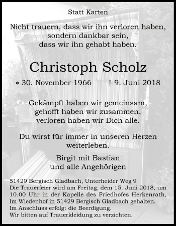 Traueranzeigen Von Christoph Scholz WirTrauern