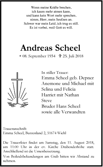 Traueranzeigen Von Andreas Scheel Wirtrauern